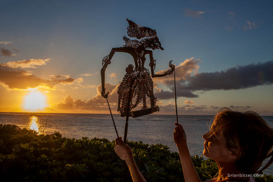 Polynesian shadow puppet at sunset north shore